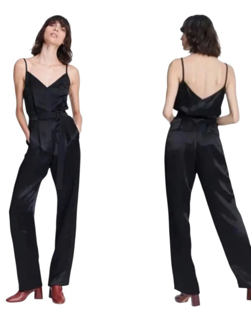 Rag & Bone Rochelle Black Satin/Crepe Jumpsuit Size 6 Gorgeous Flattering Luxury
